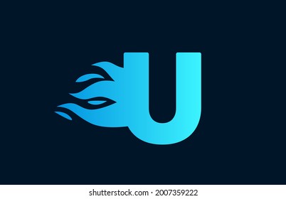 blue flames U alphabet letter icon for corporate. Fire design suitable for a company logo