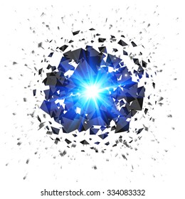 Blue flaming vector meteor explosion isolated on white background