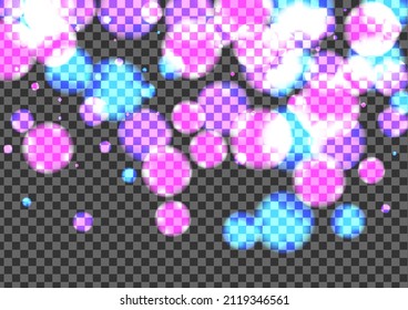 Blue Flare Background Transparent Vector. Dot Summer Card. Graphic Texture. Blur Bokeh Warm Illustration. Purple Glamour.