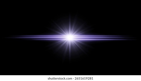 Exacerbação azul. Brilho horizontal brilhante com feixes de luz radial, centro de alto contraste estourar em fundo escuro, iluminação limpa com bordas afiadas e halo suave.