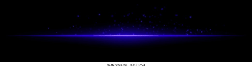 Blue flare burst. Single glowing horizontal beam with scattered particles and flare on dark background. Perfect for energy, tech, fire, sci-fi motion effects.