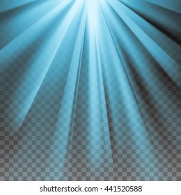 Blue flare. Electric polar rays. Glaring effect with transparency. Abstract glowing light background. Ready to apply. Graphic element for documents, templates, posters, flyers. Vector illustration