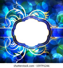 Blue flare lights background with vintage frame