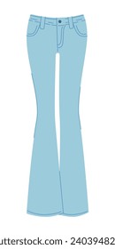 Blue flared jeans isolated on white background. Modern vector illustration