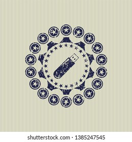 Blue flash drive icon inside distress rubber grunge texture seal