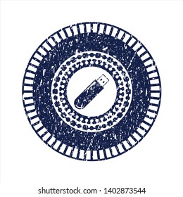 Blue flash drive icon inside rubber grunge seal