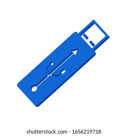 Unidad flash azul en 3d de fondo blanco, vector