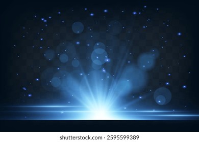Blue flash effect with shining rays. Light burst. Bright sparkle shining vector illustration.