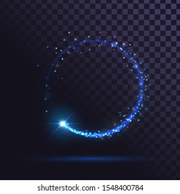 Blue flash, glowing ring, shiny spin effect with sparks