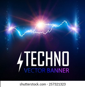 Blue flash light with lens effect. Vector illustration
