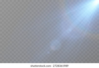 Um flash azul de luz com raios e brilho. Flash PNG brilhante. Luz azul clara sobre um fundo transparente isolado.