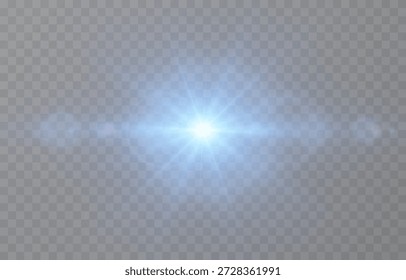 Um flash azul de luz com raios e brilho. Flash PNG brilhante. Luz azul clara sobre um fundo transparente isolado.