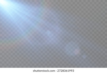 Um flash azul de luz com raios e brilho. Flash PNG brilhante. Luz azul clara sobre um fundo transparente isolado.
