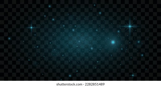 Blue flash on a black background. Magic glow light effect. Vector blue glowing light glitter abstract background. The effect of the camera. Vector illustration.	
