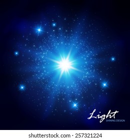 Blue flash shining star. Vector illustration