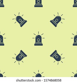 Blue Flasher siren icon isolated seamless pattern on yellow background. Emergency flashing siren.  Vector Illustration