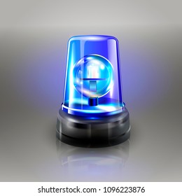 Blue Flasher Siren Vector. Realistic Object. Light Effect. Beacon For Police Cars Ambulance, Fire Trucks. Emergency Flashing Siren. Gray Background vector Illustration