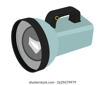 Blue flashlight with black handle isolated on white background flat design