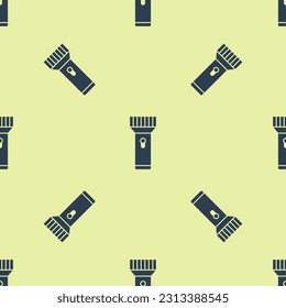 Blue Flashlight for diver icon isolated seamless pattern on yellow background. Diving underwater equipment.  Vector