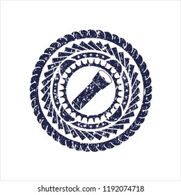 Blue flashlight icon inside distress grunge style stamp
