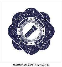 Blue flashlight icon inside distress rubber stamp with grunge texture