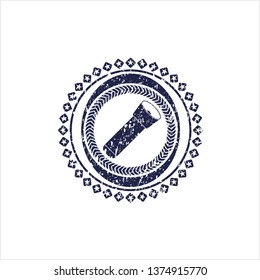 Blue flashlight icon inside distress rubber stamp