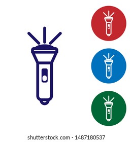 Blue Flashlight icon isolated on white background. Set color icons in circle buttons. Vector Illustration