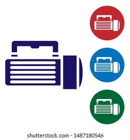 Blue Flashlight icon isolated on white background. Tourist flashlight handle. Set color icons in circle buttons. Vector Illustration