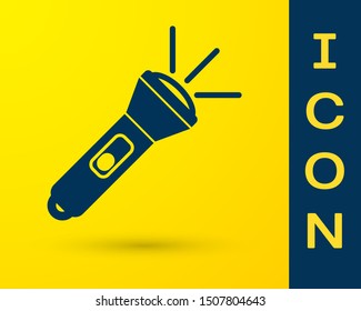 Blue Flashlight icon isolated on yellow background.  Vector Illustration