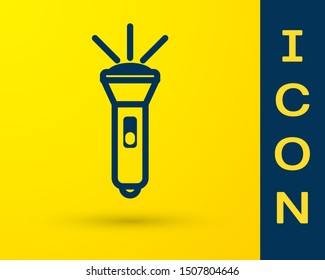 Blue Flashlight icon isolated on yellow background.  Vector Illustration