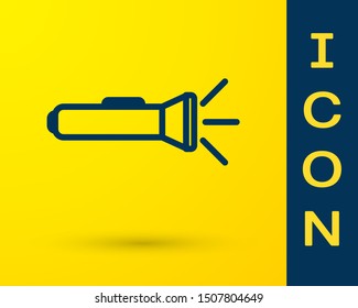 Blue Flashlight icon isolated on yellow background.  Vector Illustration