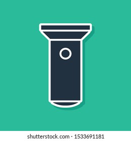 Blue Flashlight icon isolated on green background.  Vector Illustration