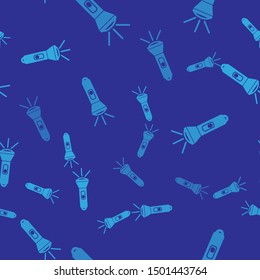Blue Flashlight icon isolated seamless pattern on blue background.  Vector Illustration