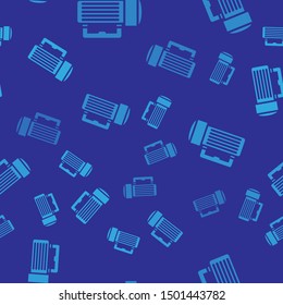 Blue Flashlight icon isolated seamless pattern on blue background. Tourist flashlight handle.  Vector Illustration