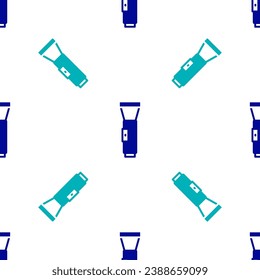 Blue Flashlight icon isolated seamless pattern on white background.  Vector