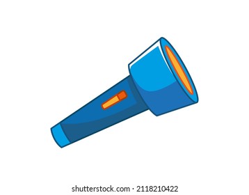 Blue flashlight with outline. Children's drawing of a toy. Vector illustration in cartoon childish style. Isolated funny clipart. cute print