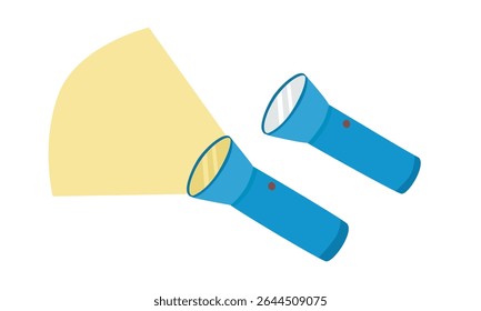 Blue flashlight or torch clipart. Electronic device, household equipment. Camping elements.