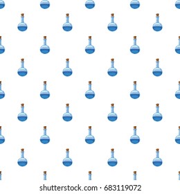 Blue flask of potion pattern seamless repeat in cartoon style vector illustration