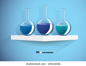 Blue flasks on the shelf