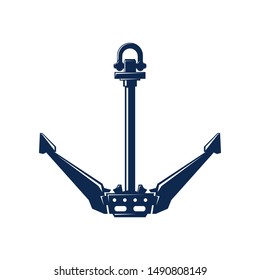 Blue flat anchor isolated on white background, marine equipment, travel and tourism concept, vector illustration