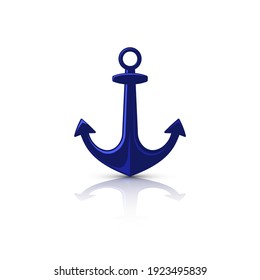 Blue flat anchor logo isolated on white background. Silhouette marine equipment. Vector travel and tourism icon.