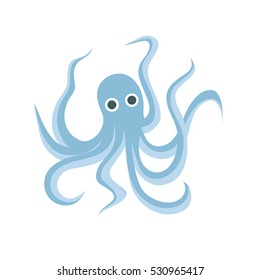 blue flat cartoon octopus on a white background vector illustration
