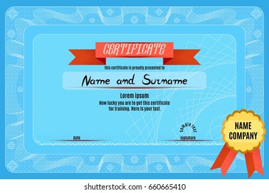 Blue flat certificate diploma for receiving services in the organization