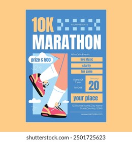 Blue Flat Design 10k Marathon Flyer