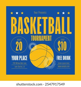 Blue Flat Design Basketball Tournament Social Media Post