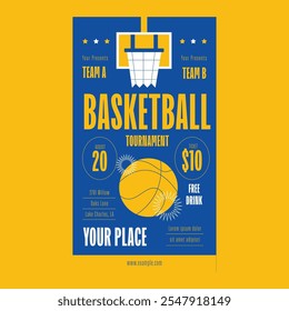 Blue Flat Design Torneio de Basquete História das Mídias Sociais