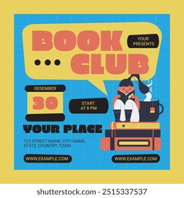 Blue Flat Design Book Club Social Media Post