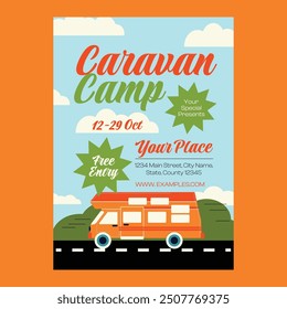 Blue Flat Design Caravan Camp Flyer