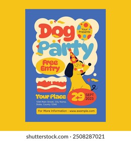 Blue Flat Design Dog Party Flyer