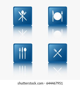 Blue Flat Design Icons, Tableware, Collection 
